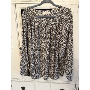Loft Ladies Size 24 Leopard Print Long Sleeve Blouse